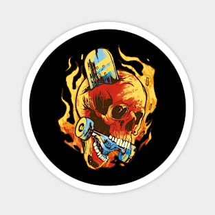 Skull Flame Skater Description Magnet